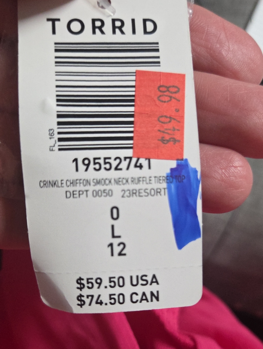 NWT Torrid Bright Pink Ruffle Tiered Long-Sleeve Tunic Size 0(XL) - Picture 7 of 7